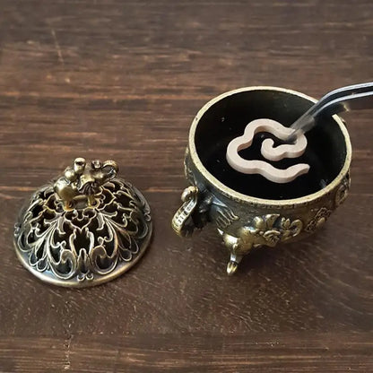 Brûleur d'Encens Éléphant Porte-Bonheur en Métal Brûleur d'Encens Lotus Bol Porte-Encens avec Poignée Yoga Méditation Décoration Maison Style Ancien