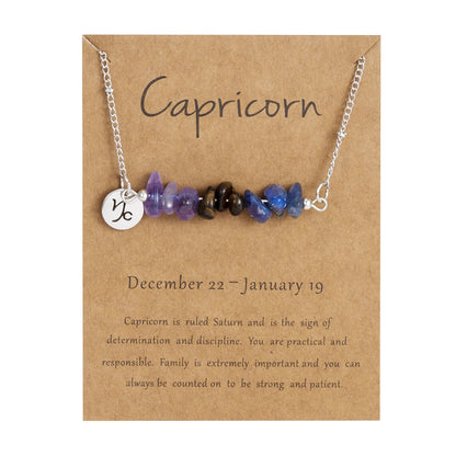 12 Zodiac Signs Constellation Charm Natural Crushed Stone Beaded Necklace for Men Women Couple Choker Virgo Leo Libra Jewelry