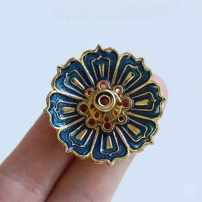 1PCS Lotus Alloy Incense Burner Stick Holder Home Buddhism Line Incense Plate Sandalwood Coil Base Temples Delicate Home Decor