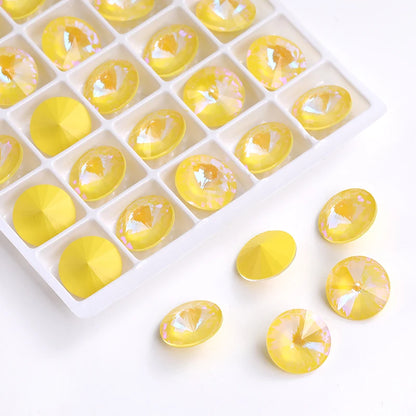 6/8/10/12/14MM Rivoli Rhinestone Round Pointed Diamond Stones Colorful Beads Crafts Crystal Nail Clothes Jewelry Accessories