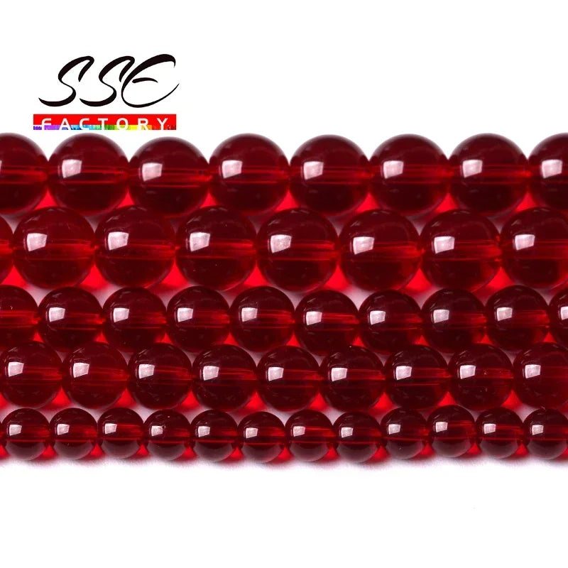 Garnet Glass Crystal Beads Wholesale Red Glass Round Loose Stone Beads For Jewelry Making DIY Bracelet Necklaces Accessories 15"