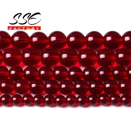 Garnet Glass Crystal Beads Wholesale Red Glass Round Loose Stone Beads For Jewelry Making DIY Bracelet Necklaces Accessories 15"