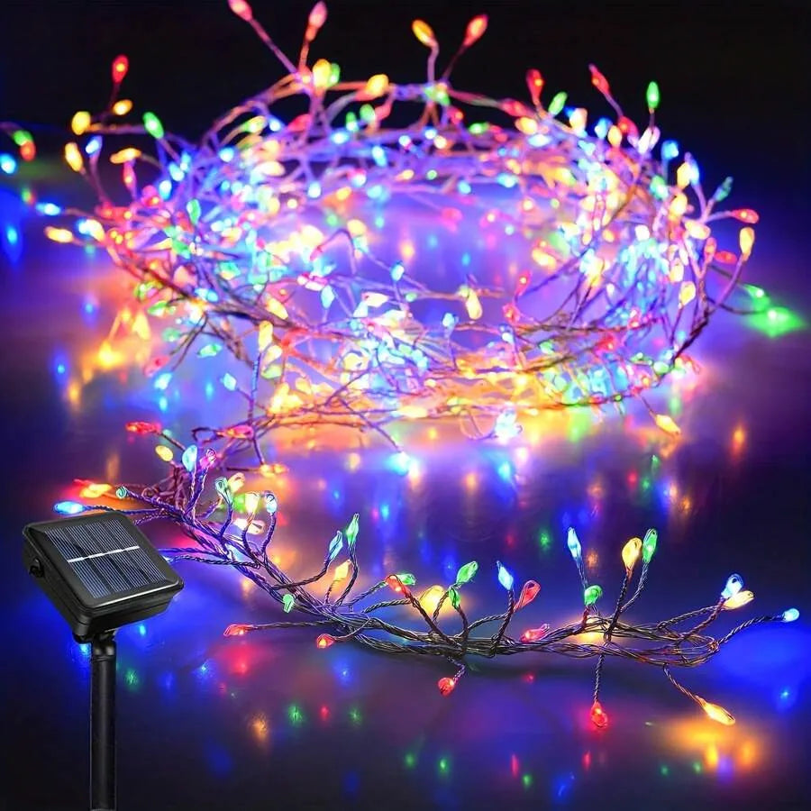 Dây Đèn Led Năng Lượng Mặt Trời Ngoài Trời Hình Pháo Hoa, Dây Đèn Đồng 8 Chế Độ Dùng Trang Trí Đám Cưới Cắm Trại Giáng Sinh