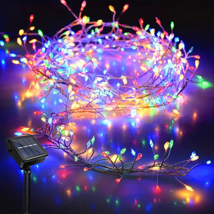 Dây Đèn Led Năng Lượng Mặt Trời Ngoài Trời Hình Pháo Hoa, Dây Đèn Đồng 8 Chế Độ Dùng Trang Trí Đám Cưới Cắm Trại Giáng Sinh