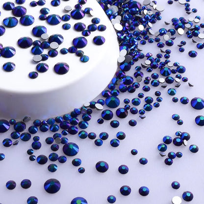 SS3-SS20 Mix Size Glitter Glass Round Rhinestones Silver Bottom Non Hotfix Small Size Crystal For Nail Art Clothes Decoration