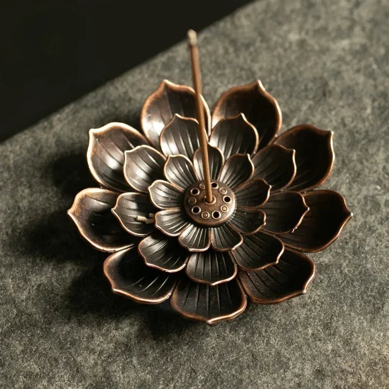 Incense Holder for Sticks Alloy Incense Burner Creative 3 levels Lotus Incense Stick Holder and Detachable Ash Catcher