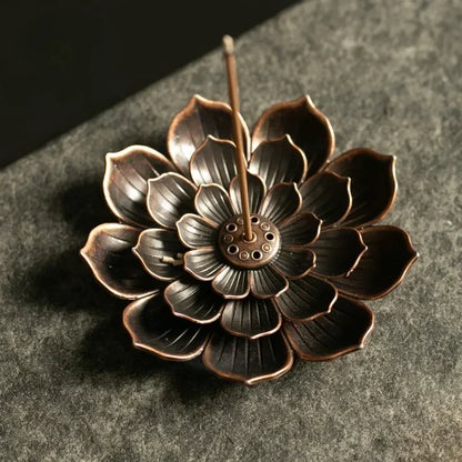 Incense Holder for Sticks Alloy Incense Burner Creative 3 levels Lotus Incense Stick Holder and Detachable Ash Catcher