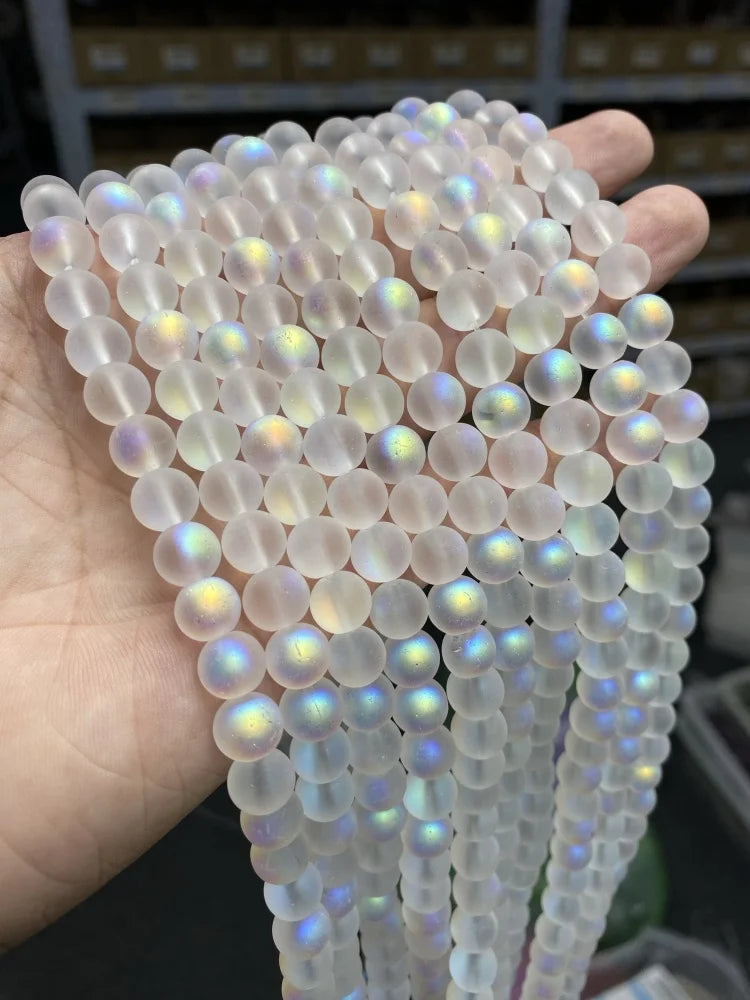 6 8 10mm Matte Aurora Crystal Glass Beads Round Frosted Aura Bead AB Shiny Moonstone For Jewelry Making Diy Necklace Bracelet