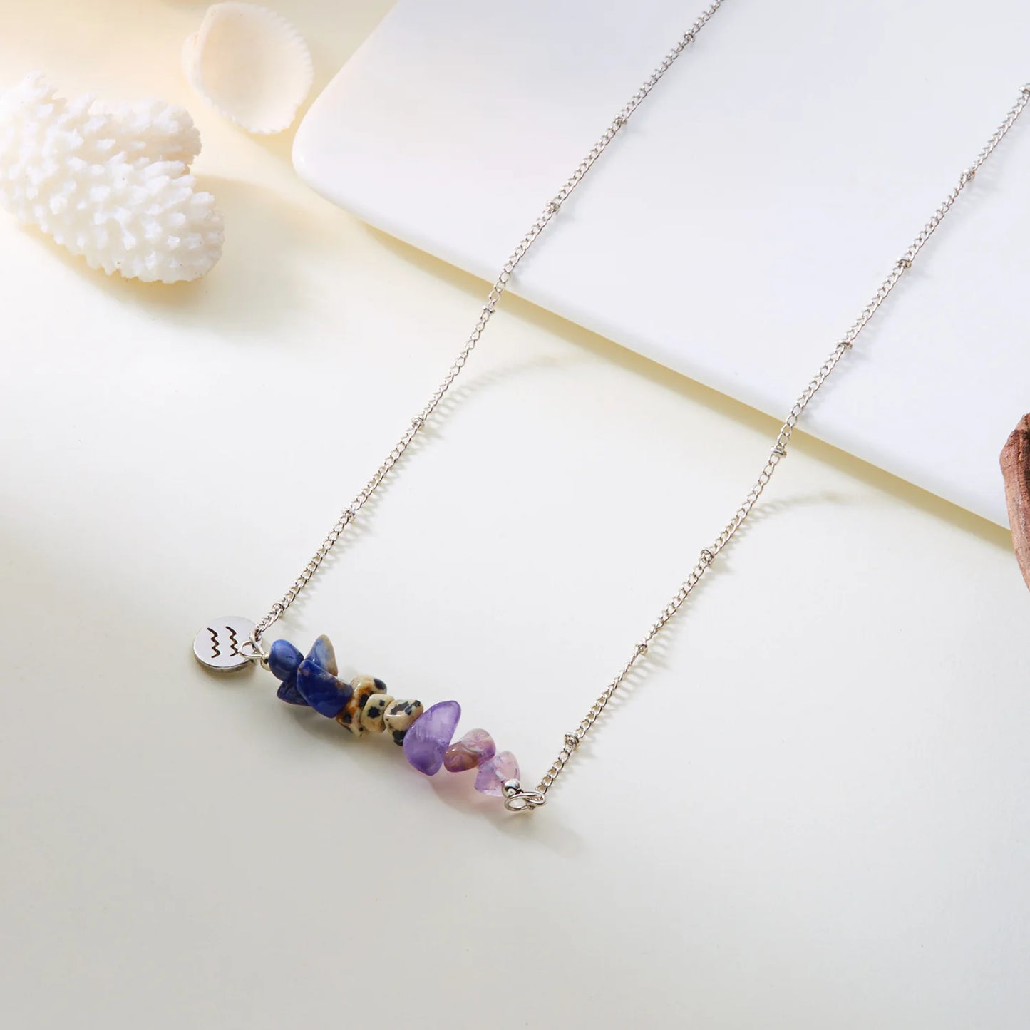 12 Zodiac Signs Constellation Charm Natural Crushed Stone Beaded Necklace for Men Women Couple Choker Virgo Leo Libra Jewelry