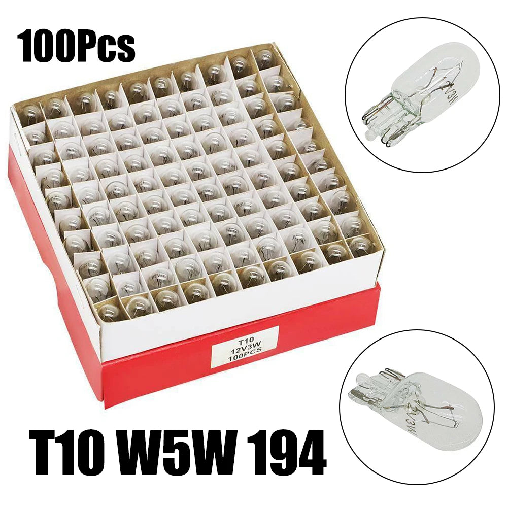 100PCS 194 T10 Clear Wedge Incandescent Instrument Panel Light Bulbs  Cars Trucks Motorcycles Instrument Panel Bulb Lamp
