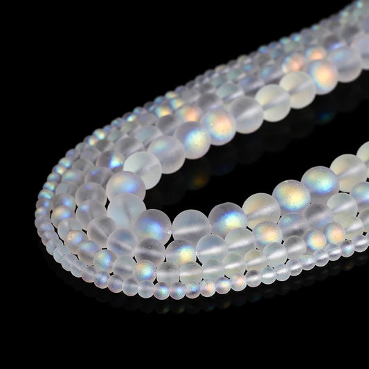 6 8 10mm Matte Aurora Crystal Glass Beads Round Frosted Aura Bead AB Shiny Moonstone For Jewelry Making Diy Necklace Bracelet