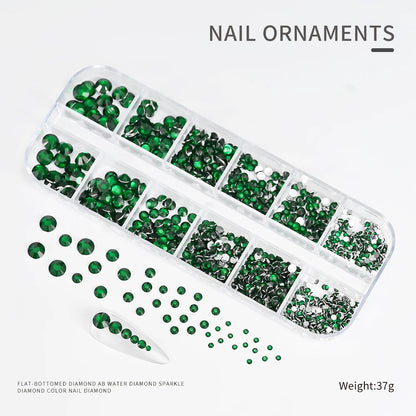 12Gird 3D Glass AB Crystal Nail Art Rhinestones Kit Flatback Round Bead Charm Gem Stones Jewelry Diamond with Tools for Nail Art