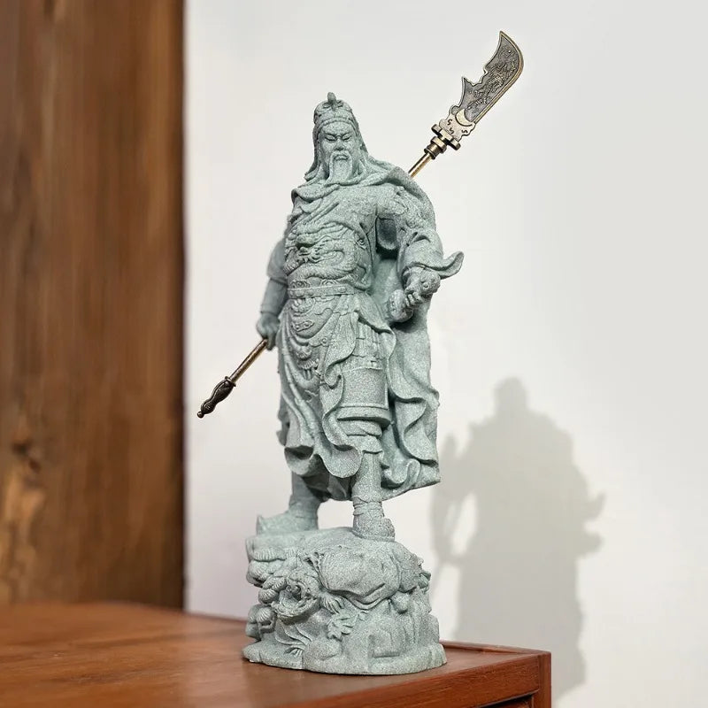 Fortune Statue Sculpture Guan Yu Collectible Figurine Feng Shui Stone Carving Living Room Entrance Porch Desk Office Decoration