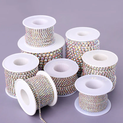 1Yard 10Yards/roll SS6-SS16 Crystal AB Claw Rhinestone Glass Sewn On Rhinestones Chain for Needlework Fabric Sewing Trimmings