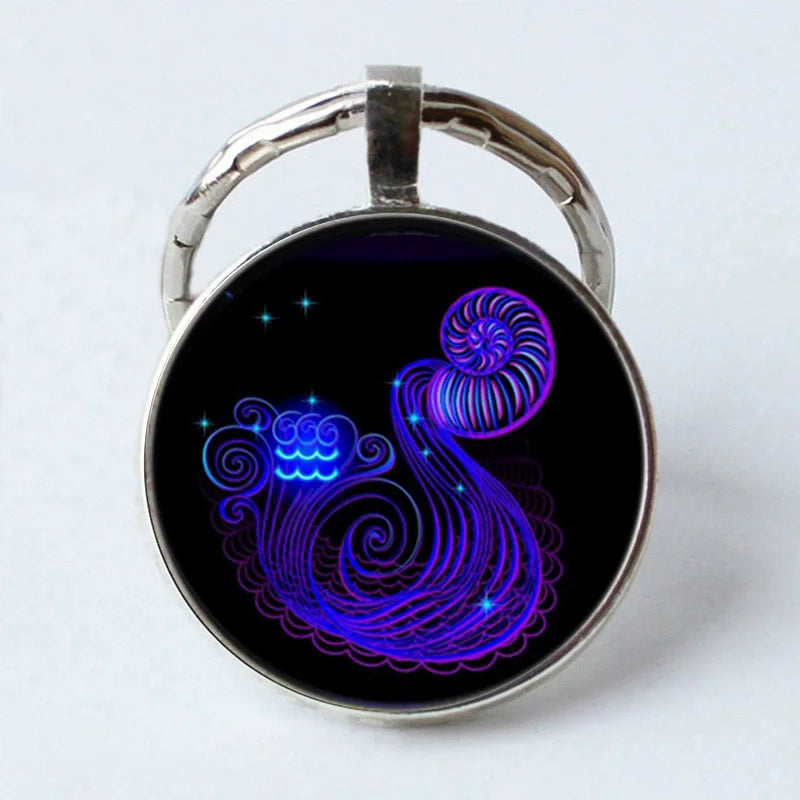 Zodiac Sign Key Chain Constellation Pendant Double Face Keyring Key Holder for Astrology Lovers