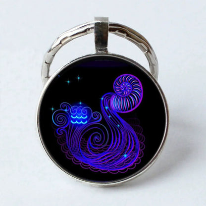 Zodiac Sign Key Chain Constellation Pendant Double Face Keyring Key Holder for Astrology Lovers