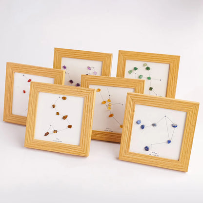 1 cadre photo en gravier de cristal naturel du zodiaque, décor de maison, fresque, ornements de bureau, accessoires de bricolage