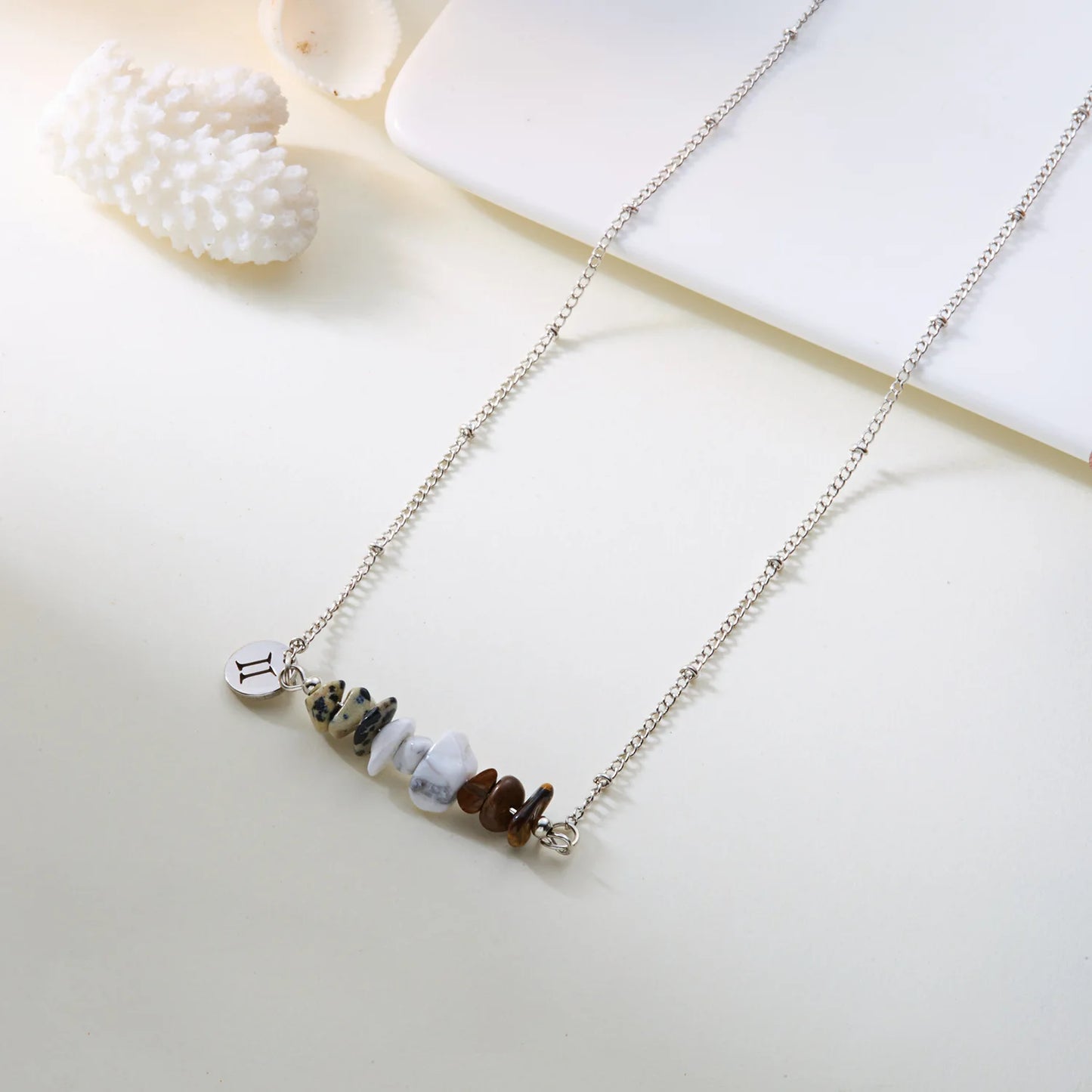 12 Zodiac Signs Constellation Charm Natural Crushed Stone Beaded Necklace for Men Women Couple Choker Virgo Leo Libra Jewelry