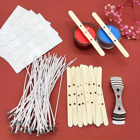 Candle Making DIY Kits,Candle Wicks,60pcs Wicks Sticker,50pcs Waxed Cotton Wicks with Metal Sustainer Tabs for Candle Making