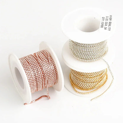AAA Grade SS4.5-SS18(1.5mm-4.5mm) Clear Crystal AB Dense Rhinestone Cup Chain Sliver/Rose Gold Claw Strass Rhinestone Chain Trim