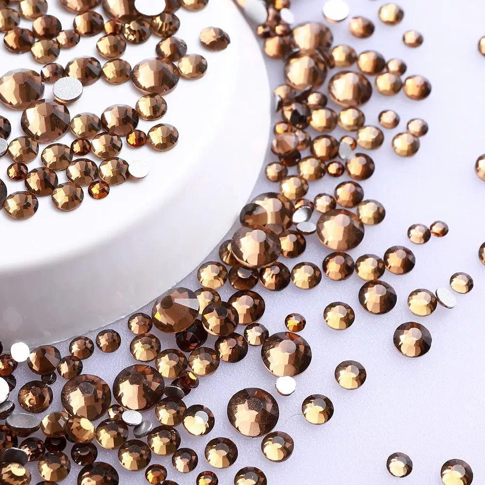 SS3-SS20 Mix Size Glitter Glass Round Rhinestones Silver Bottom Non Hotfix Small Size Crystal For Nail Art Clothes Decoration