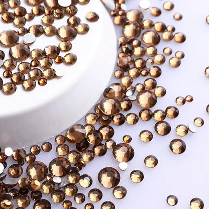 SS3-SS20 Mix Size Glitter Glass Round Rhinestones Silver Bottom Non Hotfix Small Size Crystal For Nail Art Clothes Decoration