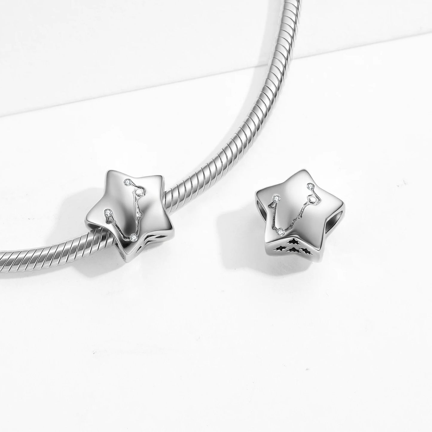 Plain Silver Zircon Lines 925 Sterling Silver 12 Zodiac Signs for Charm Beads Fit Original Bracelet Diy Jewelry Accessories