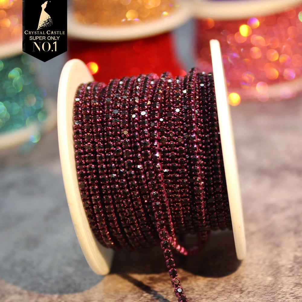 Rhinestones Chain Roll Tassel 1/10Yard Crystal Ribbon Strass Banding Sew On Gold Rhinestone Trim Strip Cup Chains For Needlework