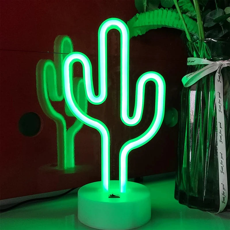 Cute Cactus Neon Sign Lights Battery & USB Powered LED Table Lamp for Party Birthday Gift Living Room Camping Summer Home Decor