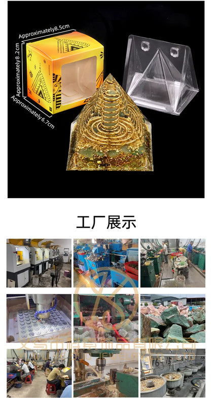 Natural Crystal Energy Generator Pyramid Peridot Gold Sandstone Reiki Healing Resin Pyramid Egyptian Room Decoration 6x6cm