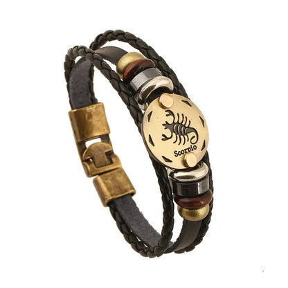 12 Horoscope Leather Bracelet for Women Man Vintage Retro Charm Male Bracelets Jewelry Gifts Pulseras Hombre Pulseras De Mujer