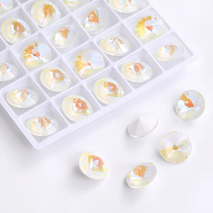 6/8/10/12/14MM Rivoli Rhinestone Round Pointed Diamond Stones Colorful Beads Crafts Crystal Nail Clothes Jewelry Accessories