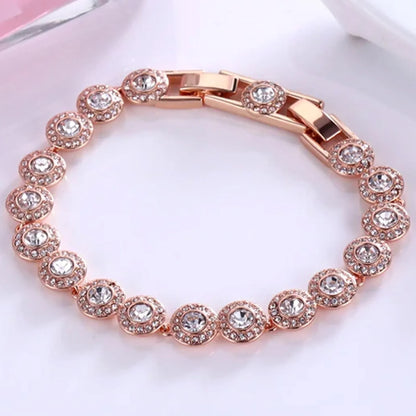 2025 New Original Round Water Drop Crystal High Jewelry Set Fashion Dazzling Women's Bracelet Earring Necklace Ring Wedding Gift