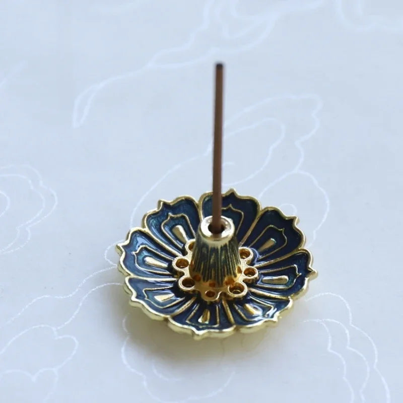 1PCS Lotus Alloy Incense Burner Stick Holder Home Buddhism Line Incense Plate Sandalwood Coil Base Temples Delicate Home Decor