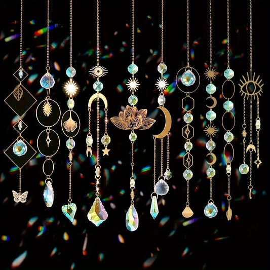 10 Pieces Lotus Colorful Crystal Suncatcher with Chain Pendant Ornaments Hanging Crystals Prism Rainbow Maker for Windows Indoor