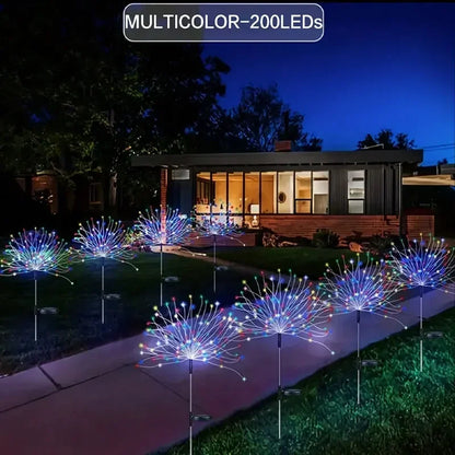200LEDs Solar Fireworks Lights Outdoor Waterproof Solar Garden Lights 8 Lighting Modes With Remote Control Decorations Light