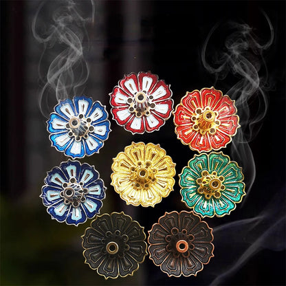 1PCS Lotus Alloy Incense Burner Stick Holder Home Buddhism Line Incense Plate Sandalwood Coil Base Temples Delicate Home Decor