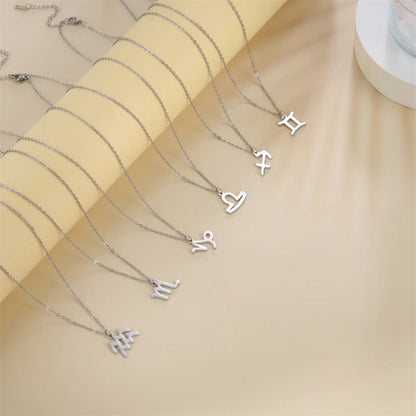 Unift Aries Pisces Taurus Zodiac Sign Necklace Stainless Steel Pendant Constellation Horoscope Jewelry Birthday Gift Wholesale