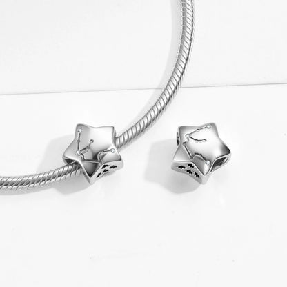 Plain Silver Zircon Lines 925 Sterling Silver 12 Zodiac Signs for Charm Beads Fit Original Bracelet Diy Jewelry Accessories