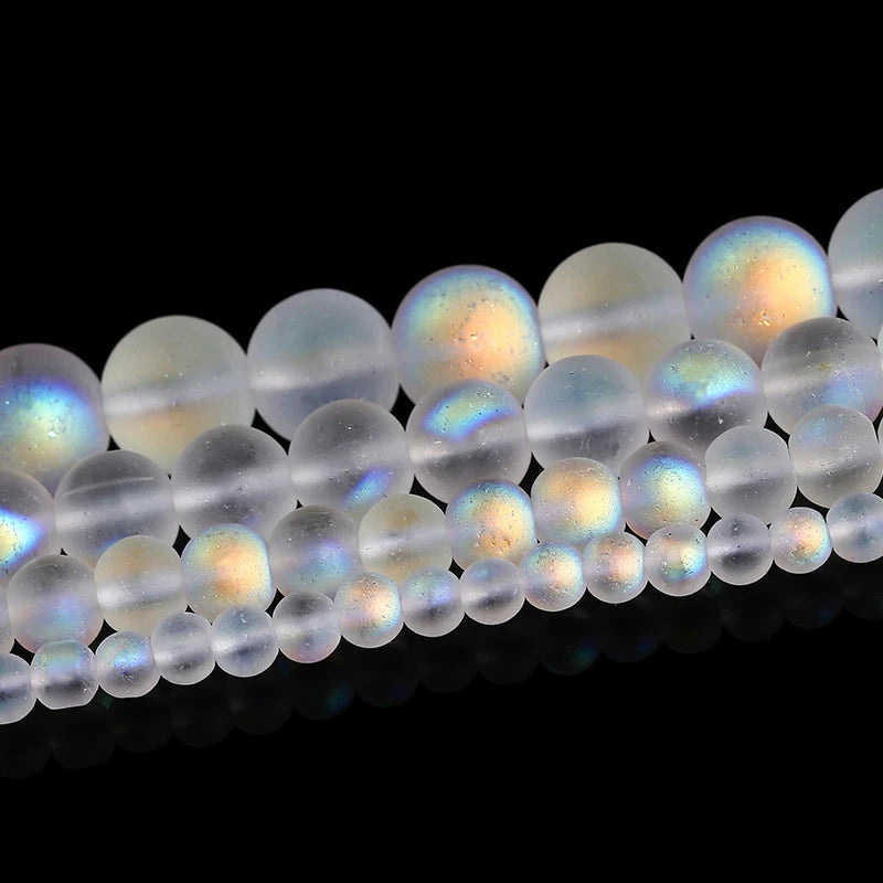 6 8 10mm Matte Aurora Crystal Glass Beads Round Frosted Aura Bead AB Shiny Moonstone For Jewelry Making Diy Necklace Bracelet