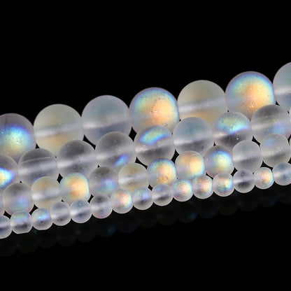 6 8 10mm Matte Aurora Crystal Glass Beads Round Frosted Aura Bead AB Shiny Moonstone For Jewelry Making Diy Necklace Bracelet