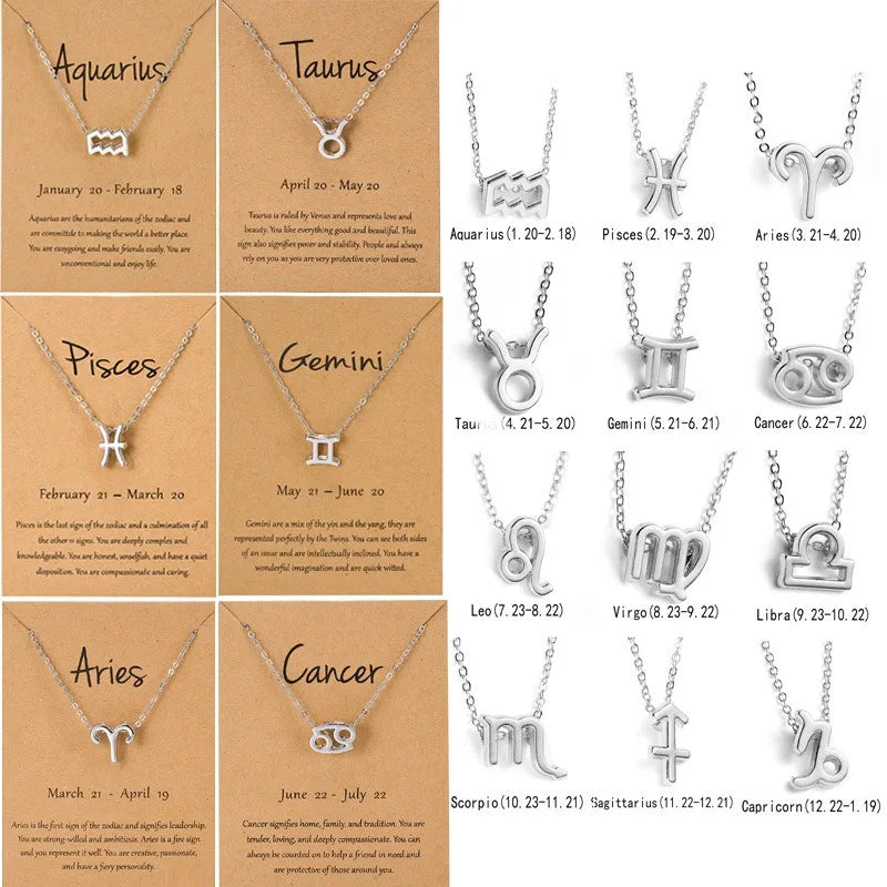 12 Horoscope Silver Color Pendant Necklace for Men Women Taurus Aries Leo Pisces Virgo 12 Constellations Jewelry Holiday Gifts