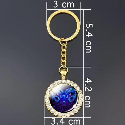 12 Constellation Keychain Fashion Double Side Cabochon Glass Ball Keychain Zodiac Signs Jewelry For Men For Women Birthday Gift