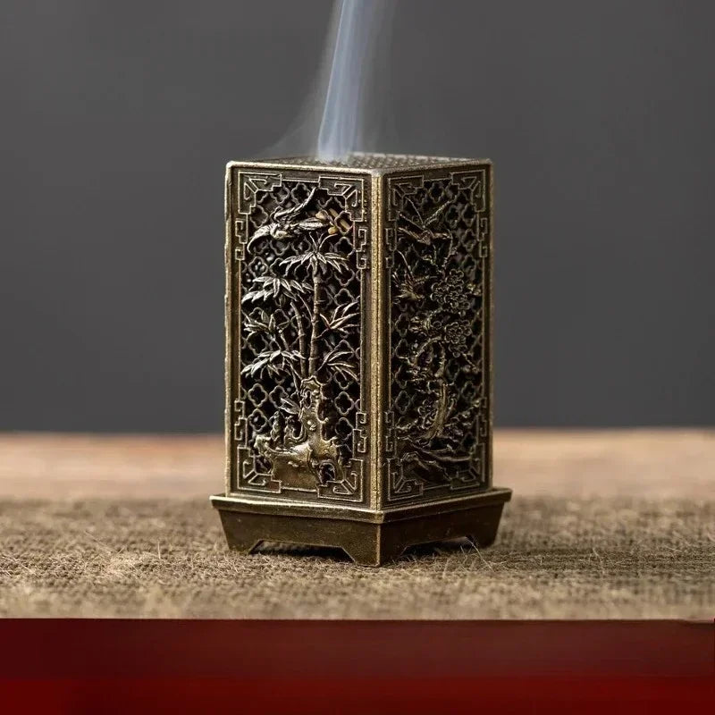 Square Vertical Incense Burner Small Xiangyun Alloy Incense Holder Indoor Aromatherapy Home Ornament Chinese Plum Inense Burners