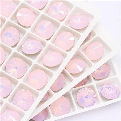 6/8/10/12/14MM Rivoli Rhinestone Round Pointed Diamond Stones Colorful Beads Crafts Crystal Nail Clothes Jewelry Accessories