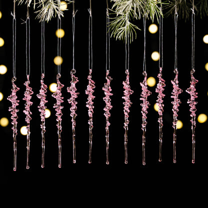 12 Pieces of Crystal Acrylic Spiral Ice Strip Decorations for Christmas Trees, Winter Fairyland Chandeliers and Other Items