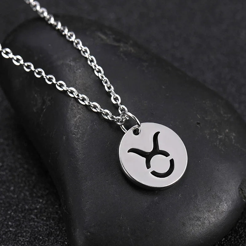 Stainless Steel Star Zodiac Sign Necklaces 12 Constellation Choker Pendants Aries Libra Leo Collier Birthday Gift