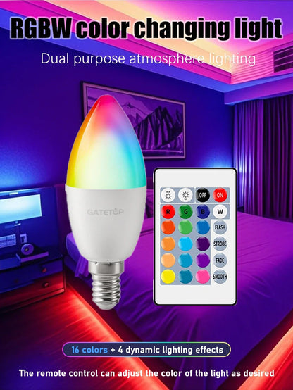 1-10PCS E14 Candle LED Bulb RGB 24 Key Remote Control Dimmable 6W AC220V 110V Colorful Change for Bedroom Living Room Lamp