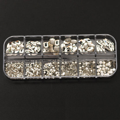 12 Grids Clear Mixed Sizes Nail Art Rhinestones Crystal 3D Glitter Non Hotfix Diamond Decoration Nail Parts Accessories