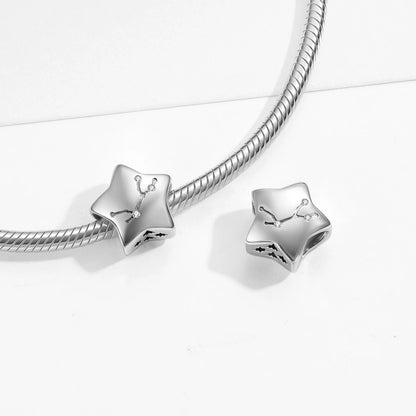 Plain Silver Zircon Lines 925 Sterling Silver 12 Zodiac Signs for Charm Beads Fit Original Bracelet Diy Jewelry Accessories